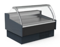 Vitrina refrigerada OLIRA VE-12-15-C para carnicería y charcutería gourmet, acero inoxidable, frontal elevable, LED