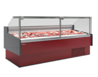 Vitrina refrigerada OLIRA VE-12-RR-TF frontal rojo, charcutería y carnicería, acero inoxidable, LED