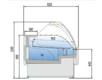 Vitrina refrigerada OLIRA VE-12-RR para carnicería y charcutería gourmet, cristal elevable recto, acero inoxidable, iluminación LED, amplia capacidad y conservación óptima de productos frescos