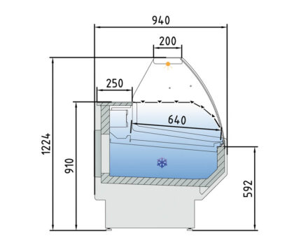 VED-9-C Vitrina hostelera cristal curvo profesional