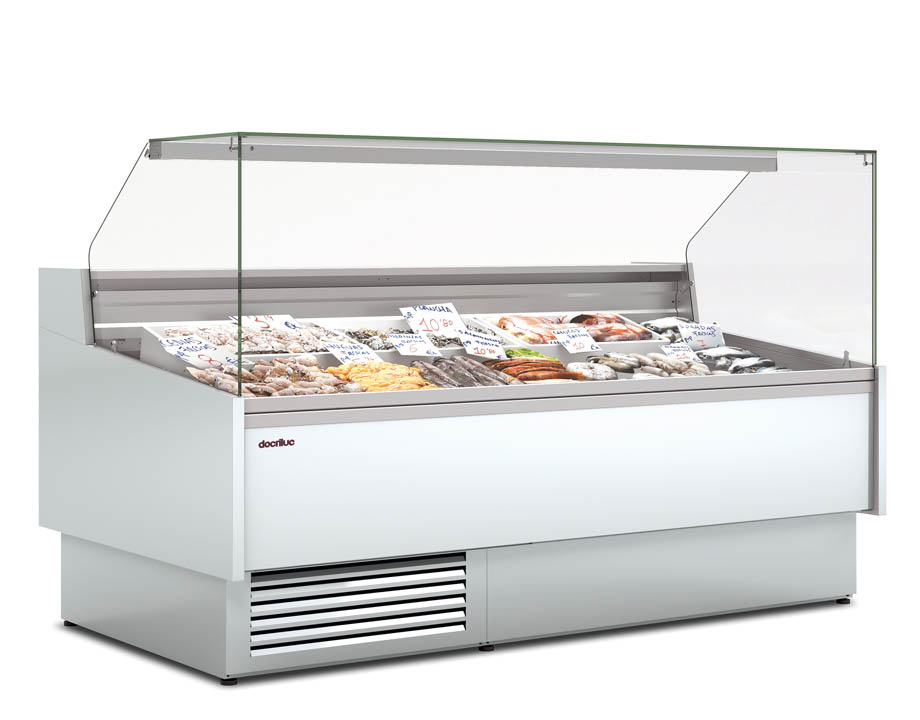 Vitrina refrigerada Calypsso con pescado fresco y marisco gallego de lonja