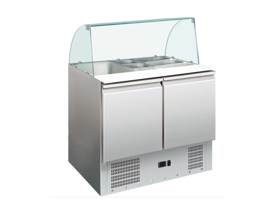 gfx61 — Mesa de Preparación Refrigerada Cristal Curvo 2 Puertas 900x700x1295mm Mesa de Preparación Refrigerada Cristal Curvo 2 Puertas 240L Gasfrit - Imagen 1