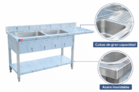 Fregadero Industrial 2 Senos 1600x700x850mm Inoxidable Gasfrit gf1122 hostelería profesional