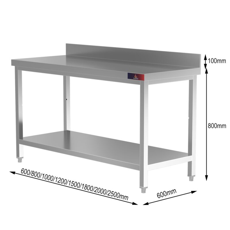 Mesa de Trabajo Mural 1500x600mm Acero Inox con Peto Gasfrit GF88 hostelería profesional — vista lateral