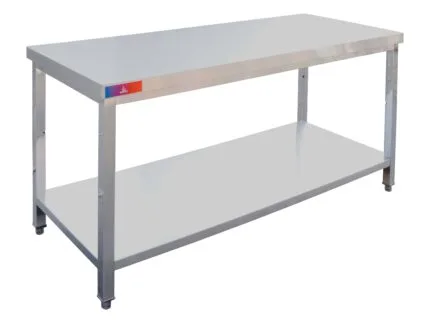 Mesa de trabajo central inox Gasfrit GF100 de 2000 mm con estante inferior