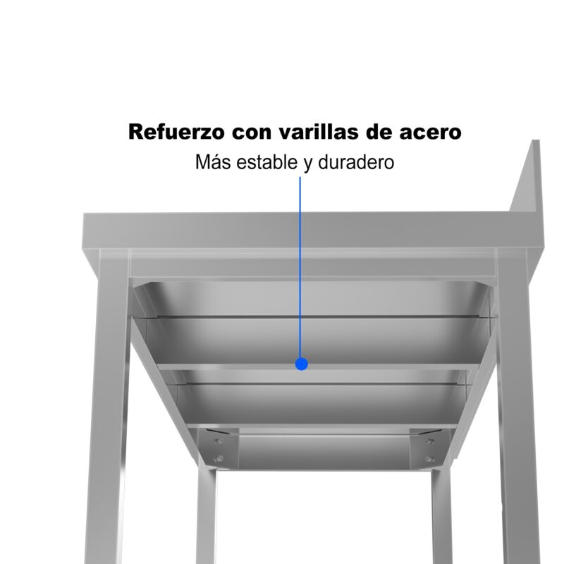 Mesa de Trabajo Mural 2500x600mm Acero Inox con Peto Gasfrit GF91 hostelería profesional — vista lateral