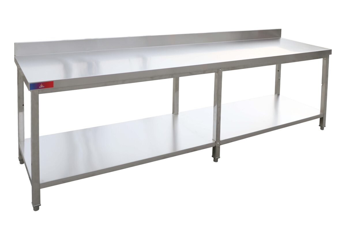 Mesa de Trabajo Mural 2500x600mm Acero Inox con Peto Gasfrit GF91 hostelería profesional