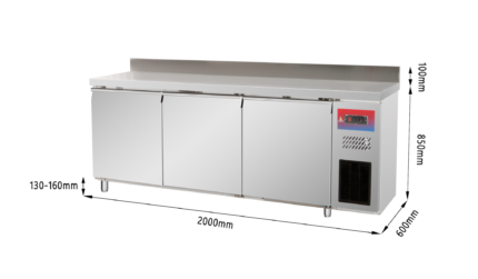 Mesa Bajo Mostrador Refrigerada 3 Puertas 2000x600x850mm con Peto Gasfrit GFH112 hostelería profesional — vista lateral