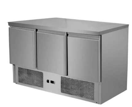 Mesa Bajo Mostrador Compacta Refrigerada 3 Puertas 1360x700mm sin Peto Gasfrit GF064 hostelería profesional — vista lateral
