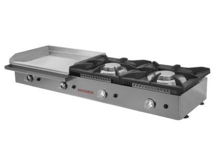 Cocina a Gas 2 Fuegos con Plancha 60cm Cromo Duro Maiser — Maiser