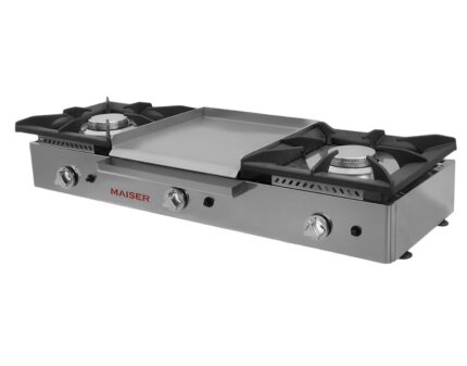 Cocina a Gas 2 Fuegos + Plancha 40cm Acero Rectificado 8mm Maiser CG8R24 hostelería profesional