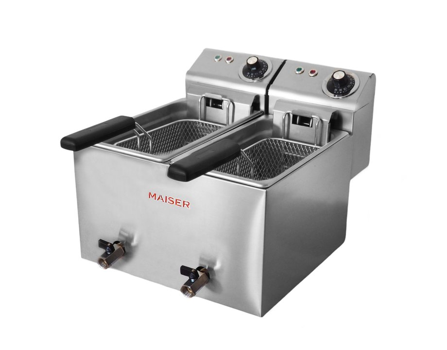 Freidora Eléctrica Maiser Grand Chef 4+4L Doble Cuba 2 kW Contactor 32A con Grifo F6/4C20GEX2 hostelería profesional