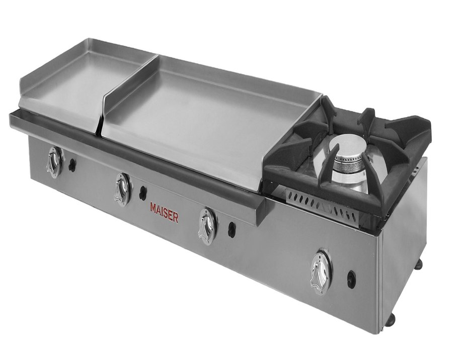 Plancha a gas 80+40 acero rectificado de 8 mm con fogón PG8R84+40F hostelería profesional