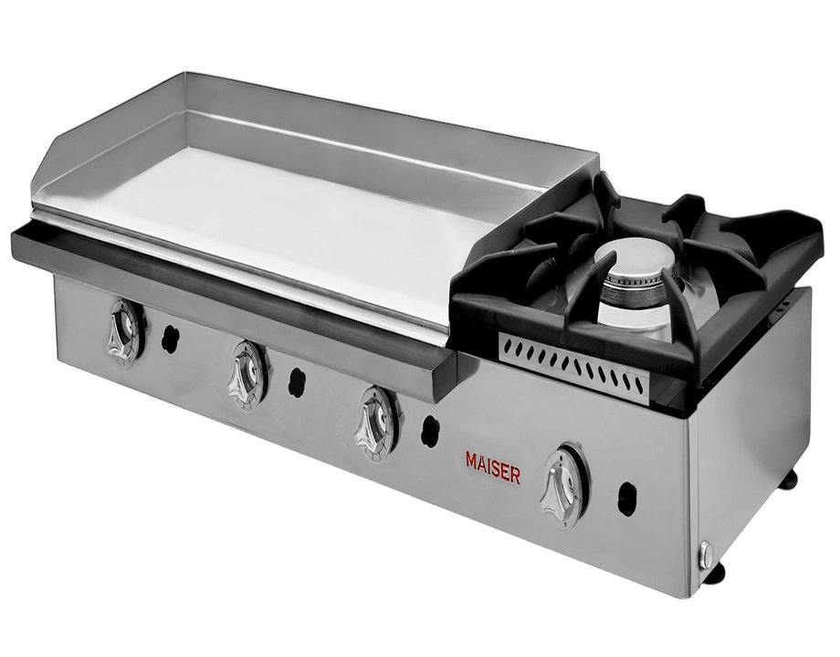 Plancha Gas Cromo Duro 100 cm 15mm con Fogón 6 kW ECOGAS 18,1 kW Maiser PKR100153+40F hostelería profesional
