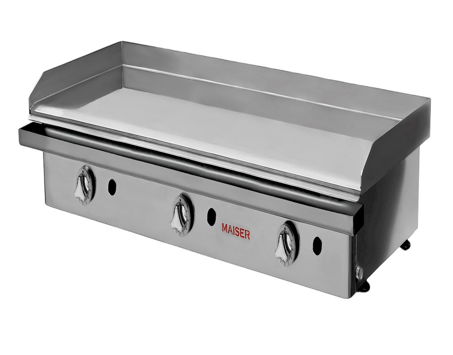 Plancha Gas Cromo Duro 120 cm 15mm ECOGAS 3 Válvulas 14,6 kW Maiser PKR12015 hostelería profesional