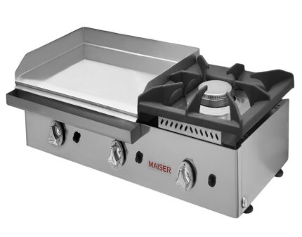 Plancha gas cromo duro 60 cm 2 válvulas con fogón Maiser PKR602+40F ECOGAS 12,4 kW
