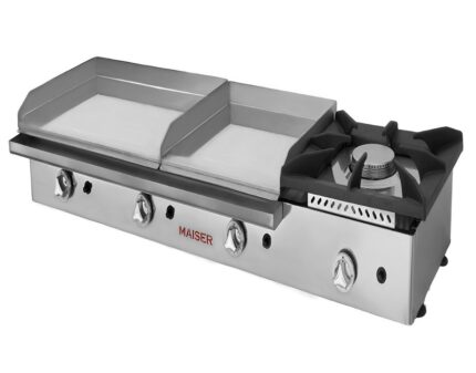 Plancha Gas Cromo Duro 60+40 cm con Fogón 6 kW ECOGAS 15,6 kW Maiser PKR64+40F hostelería profesional