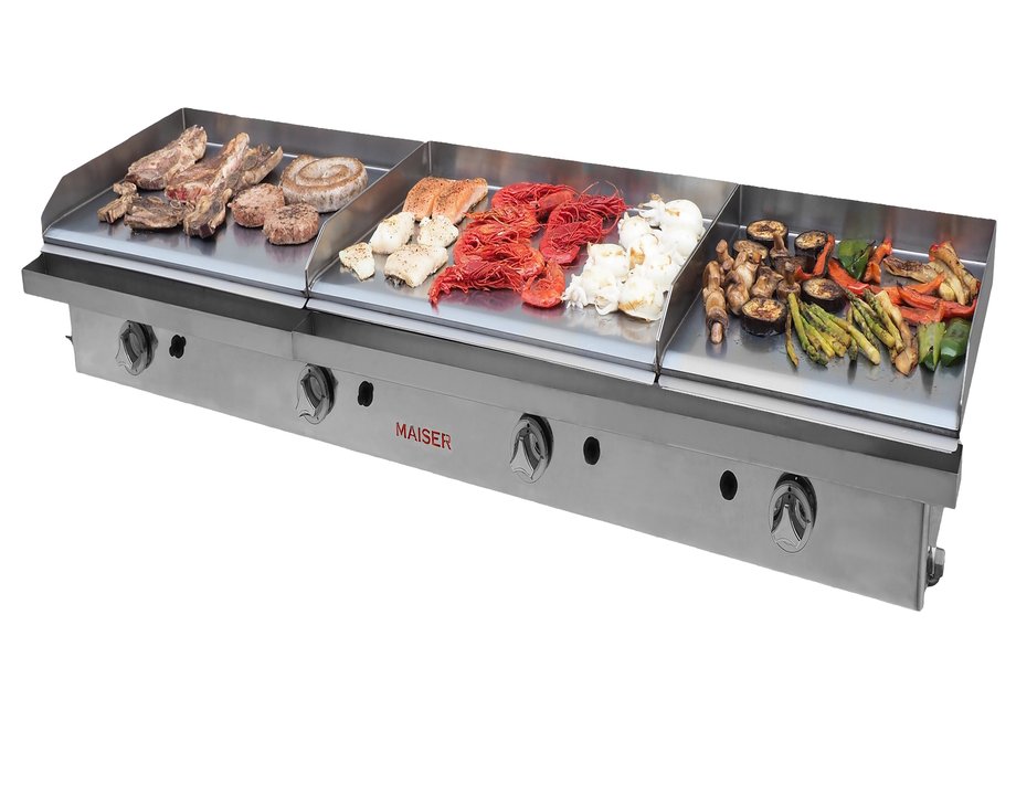 Plancha Gas Cromo Duro Triple Placa 60+60+40 cm ECOGAS 15,3 kW Maiser PKR664KR hostelería profesional