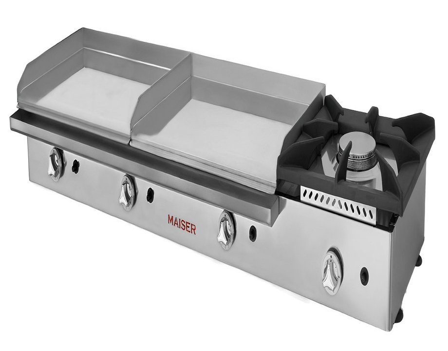 Plancha Gas Cromo Duro 60+60 cm con Fogón 6 kW ECOGAS 18,1 kW Maiser PKR66+40F hostelería profesional