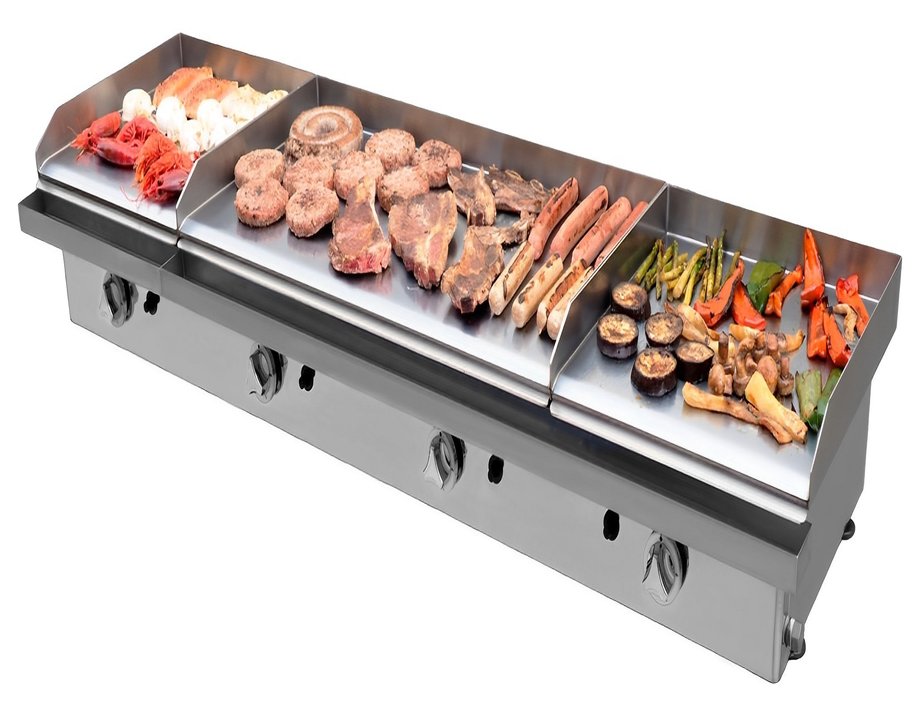 Plancha Gas Cromo Duro Triple Placa 80+40+40 cm ECOGAS 15,3 kW Maiser PKR844KR hostelería profesional