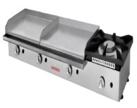 Plancha a gas 60+60 acero rectificado con fogón PR66+40F hostelería profesional