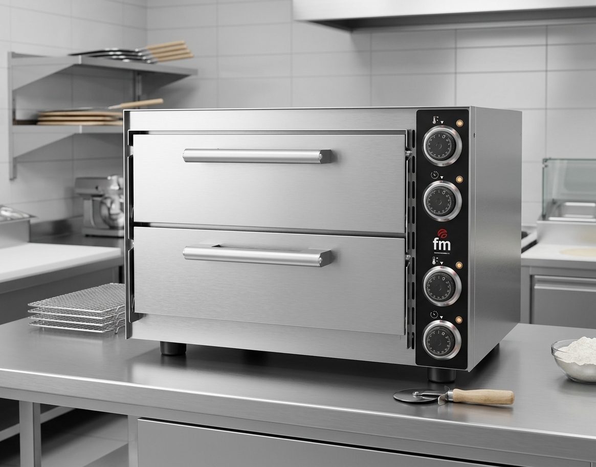 Horno eléctrico de pizza profesional de doble cámara en una cocina