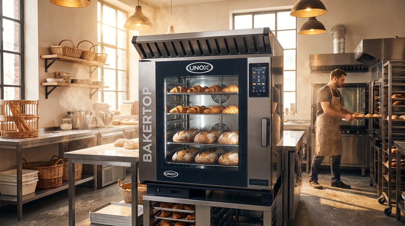 Horno panadería Unox BAKERTOP con panes recién horneados obrador