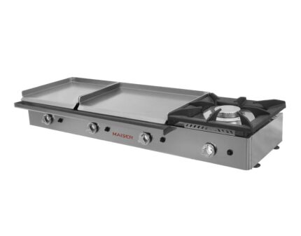 Plancha a gas doble 60+40 cm acero laminado con fogón lateral Maiser PG64+40F