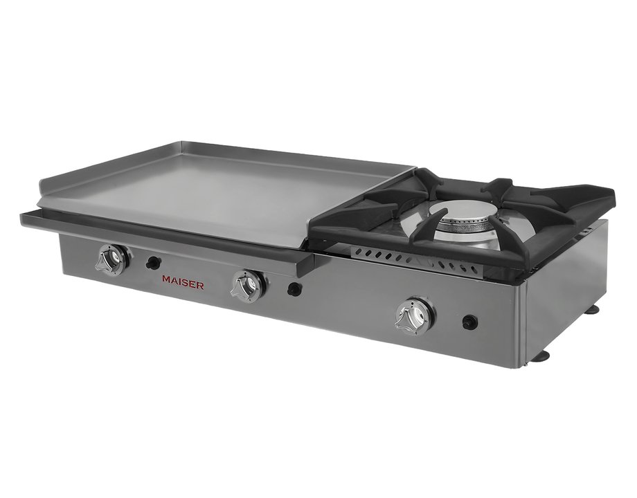 Plancha a Gas 60 cm Acero Rectificado 8 mm con Fogón Lateral Maiser PG8R60+40F hostelería profesional