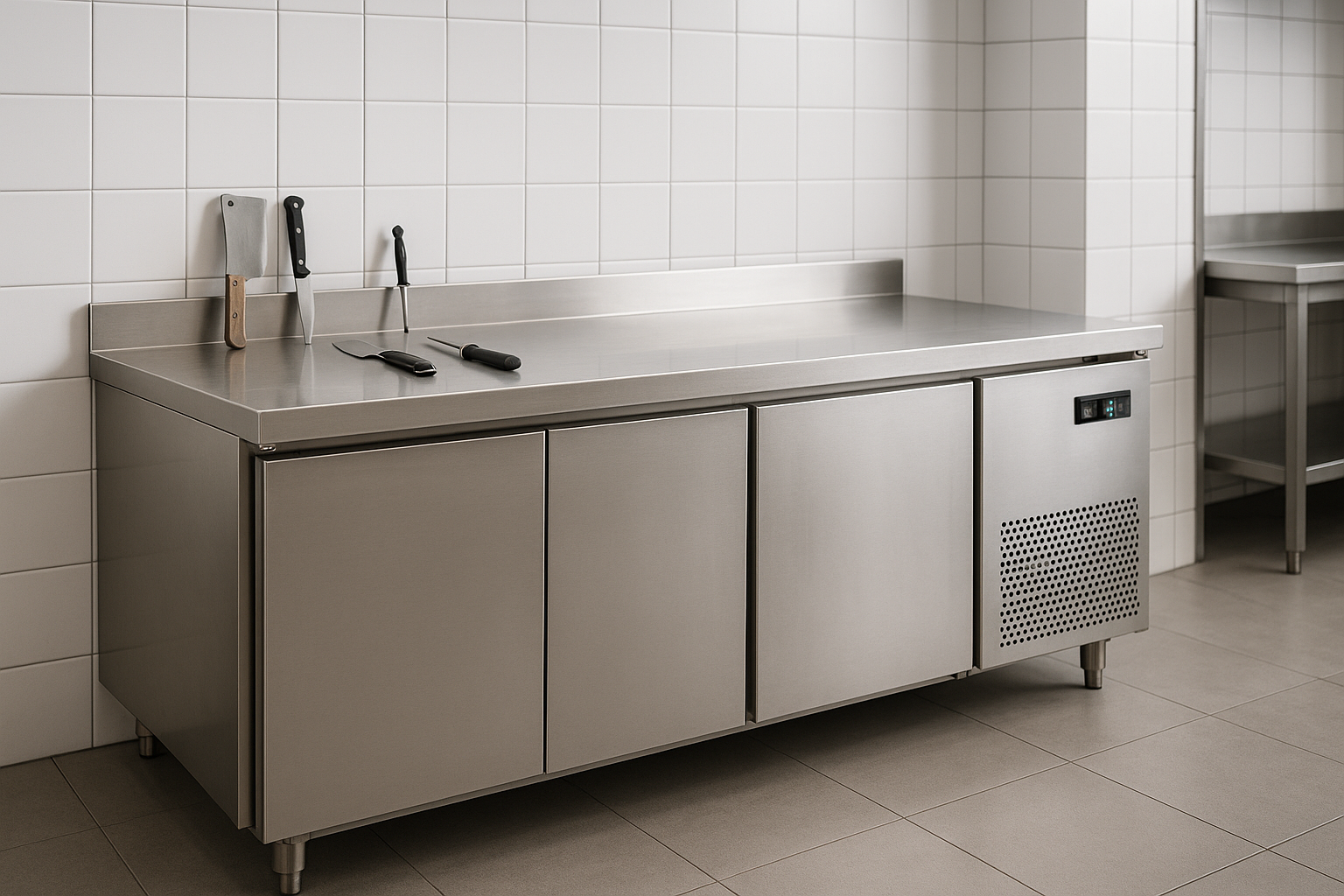 Mesa fría refrigerada AISI 304 para carnicería con encimera de acero inoxidable