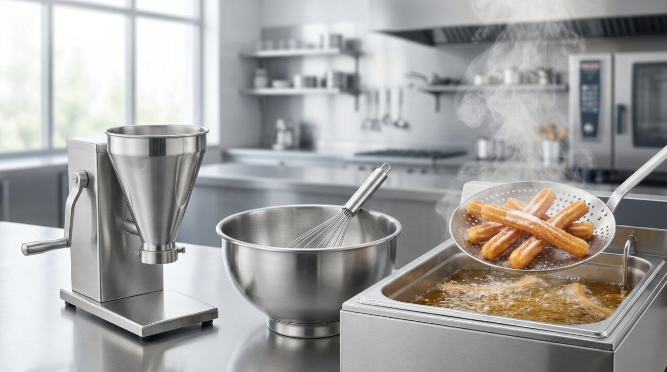 Equipamiento profesional churrería con dosificadora manual y escurridor 2026