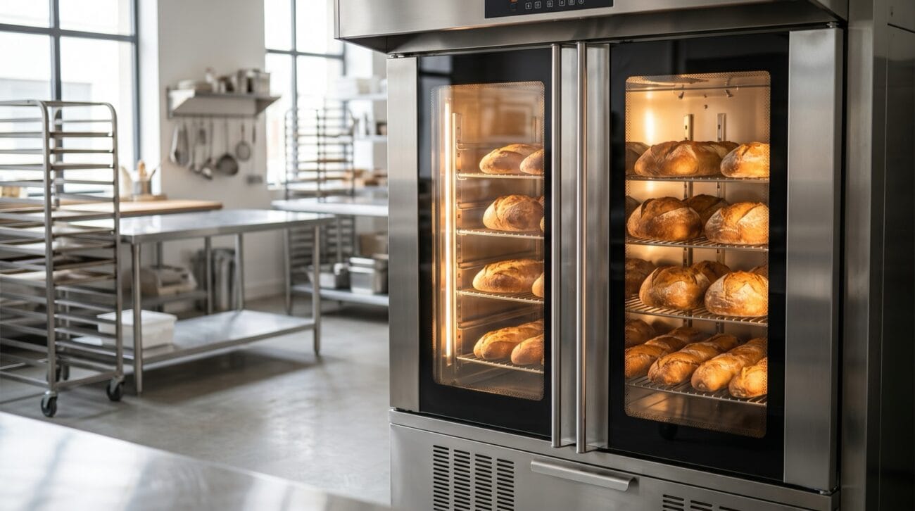 Horno panadería profesional FM convección con bandejas de pan recién horneado 2026
