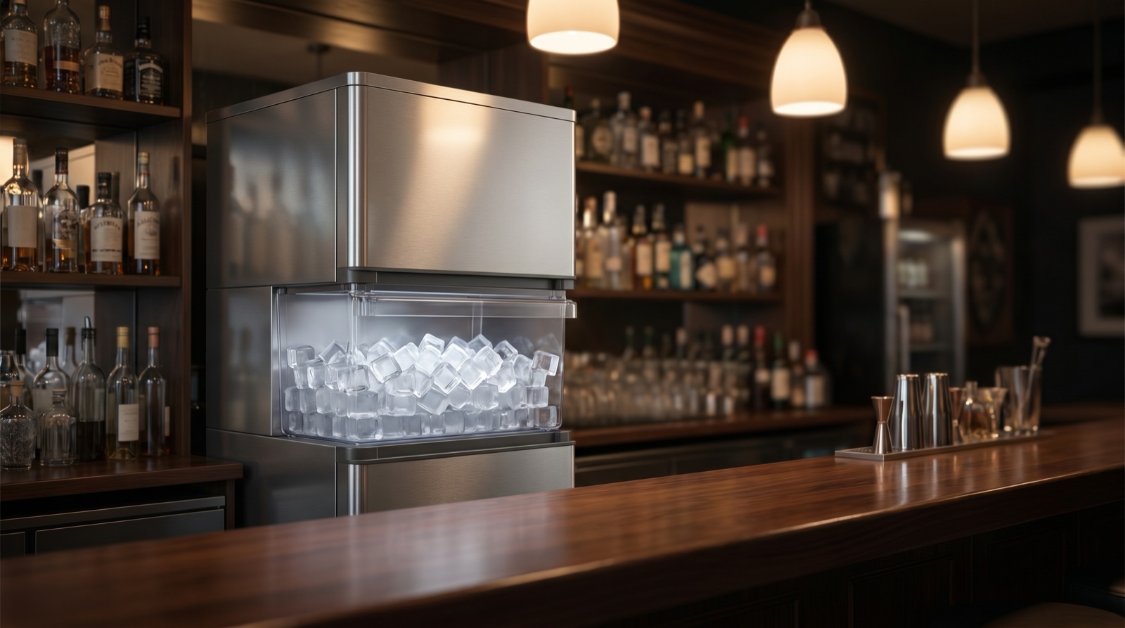 Máquina de hielo profesional ITV ORION en bar 2026 con producción de 33 kg/24h
