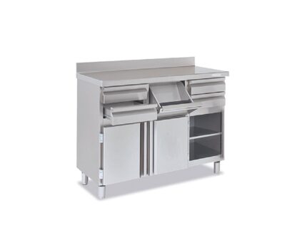 Mueble cafetero Docriluc AEGIS MCN-140 acero inoxidable cuatro cajones tolva y puertas