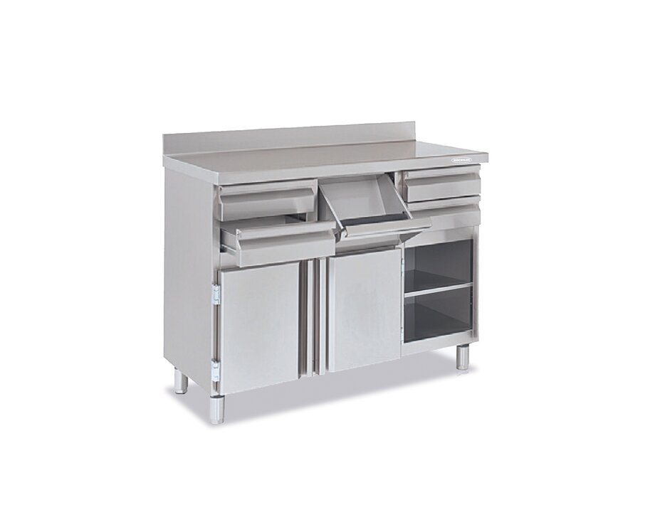 Mueble cafetero Docriluc AEGIS MCN-140 acero inoxidable cuatro cajones tolva y puertas Mueble cafetero Docriluc AEGIS MCN-140 acero inoxidable cuatro cajones tolva y puertas