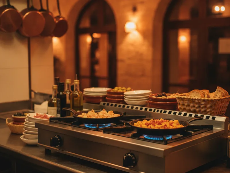 Cocina de bar o cafetería con cocina de sobremesa a gas