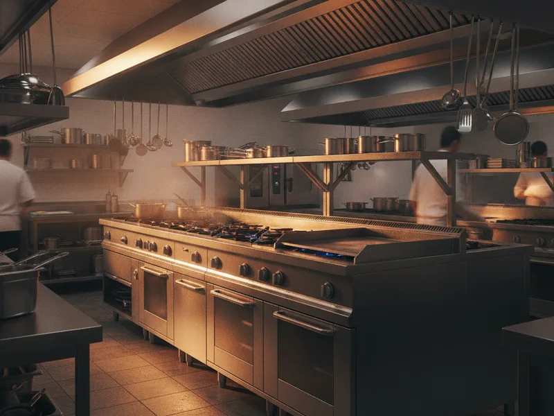 Cocina industrial de hotel o colectividad de gran potencia en acero inoxidable