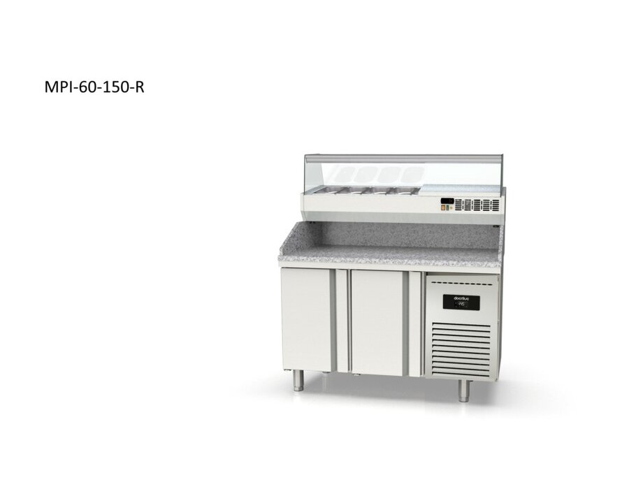 Mesa refrigerada de pizza Docriluc Crustum MPI-60-150-R granito expositor ingredientes Mesa refrigerada de pizza Docriluc Crustum MPI-60-150-R granito expositor ingredientes