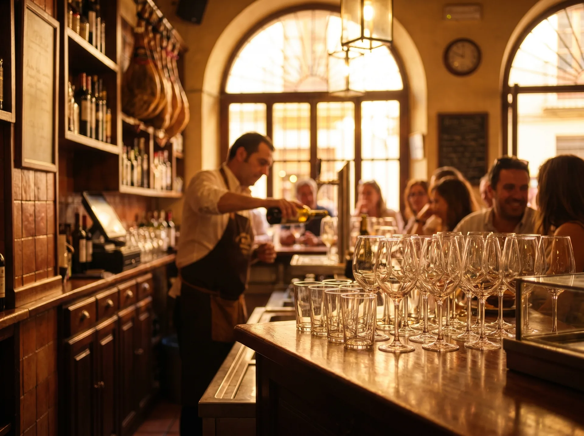 Bar de tapas en Sevilla con cristalería limpia