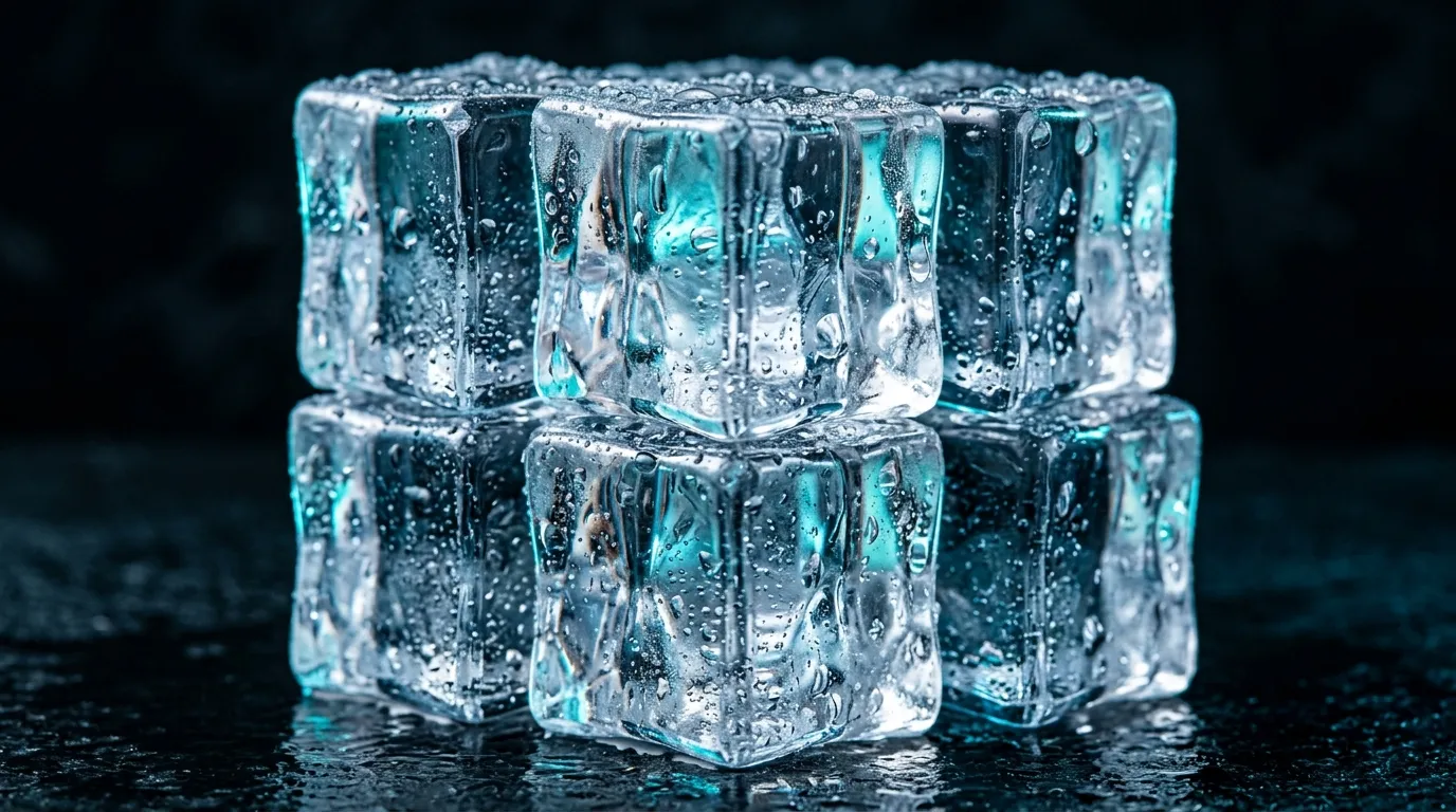 Cubitos de hielo macizo cristalinos en primer plano