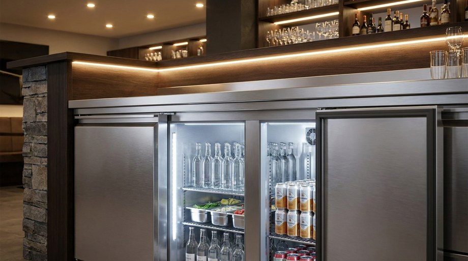 Bajo mostrador refrigerado integrado bajo barra de bar profesional en hostelería