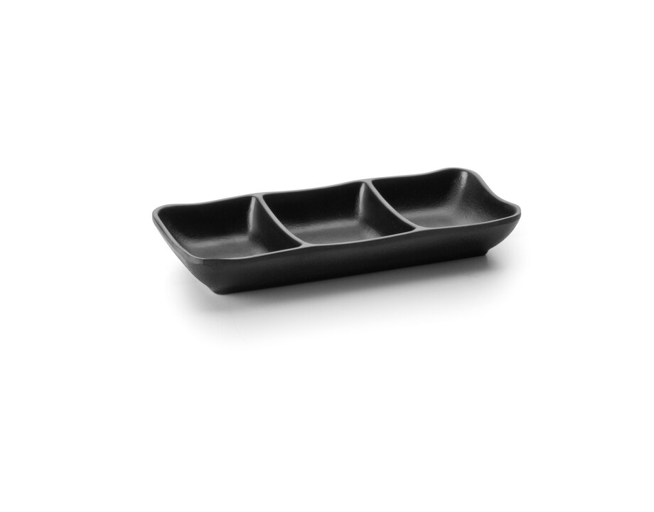 Fuente 3 salsas Black de melamina Lacor