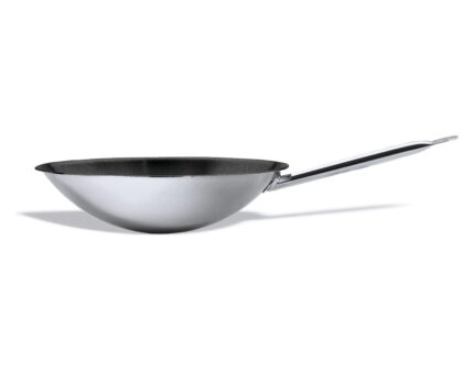 Wok Multimetal con fondo redondo de acero inoxidable listo para la inducción con antiadherente