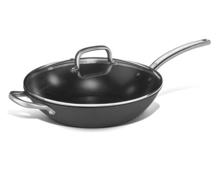 Wok Steel PRO 1921 de Acero al carbono listo para la inducción con antiadherente y tapa de cristal