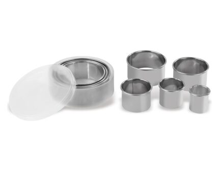 Caja de 8 cortapastas redondos lisos de acero inoxidable
