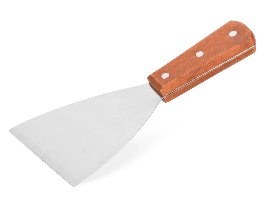 Rasqueta triangular de acero inoxidable con mango de madera Rasqueta triangular de acero inoxidable con mango de madera
