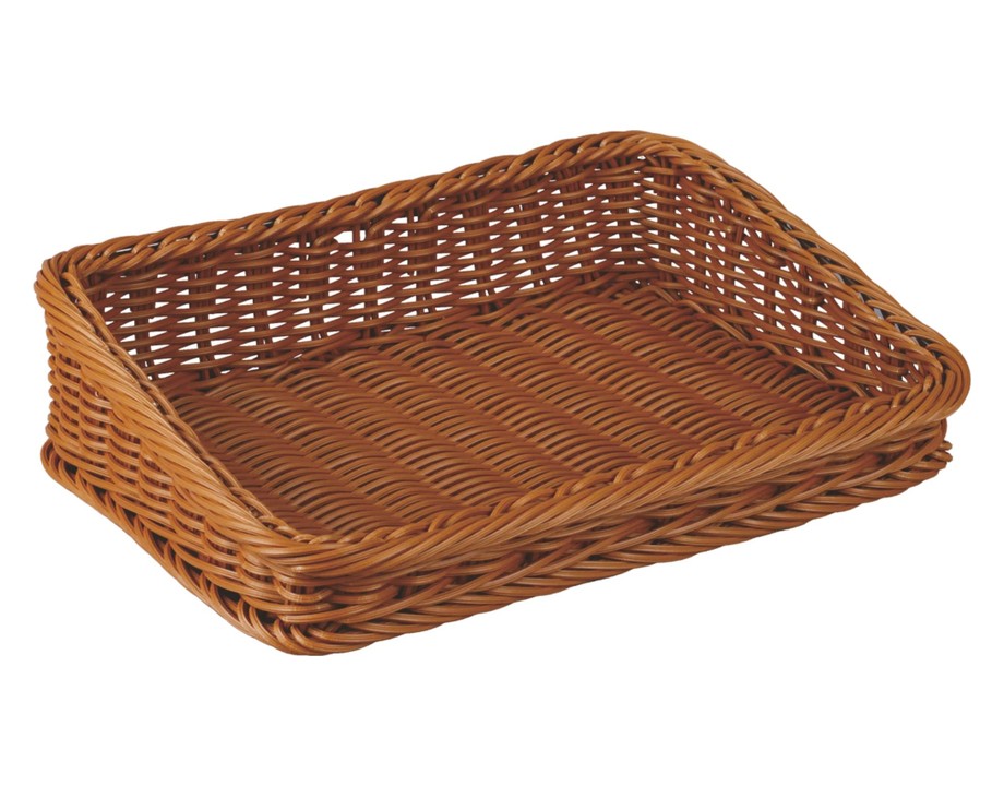 Cesta de pan de mimbre inclinada polipropileno en marrón · 40 x 28 cm