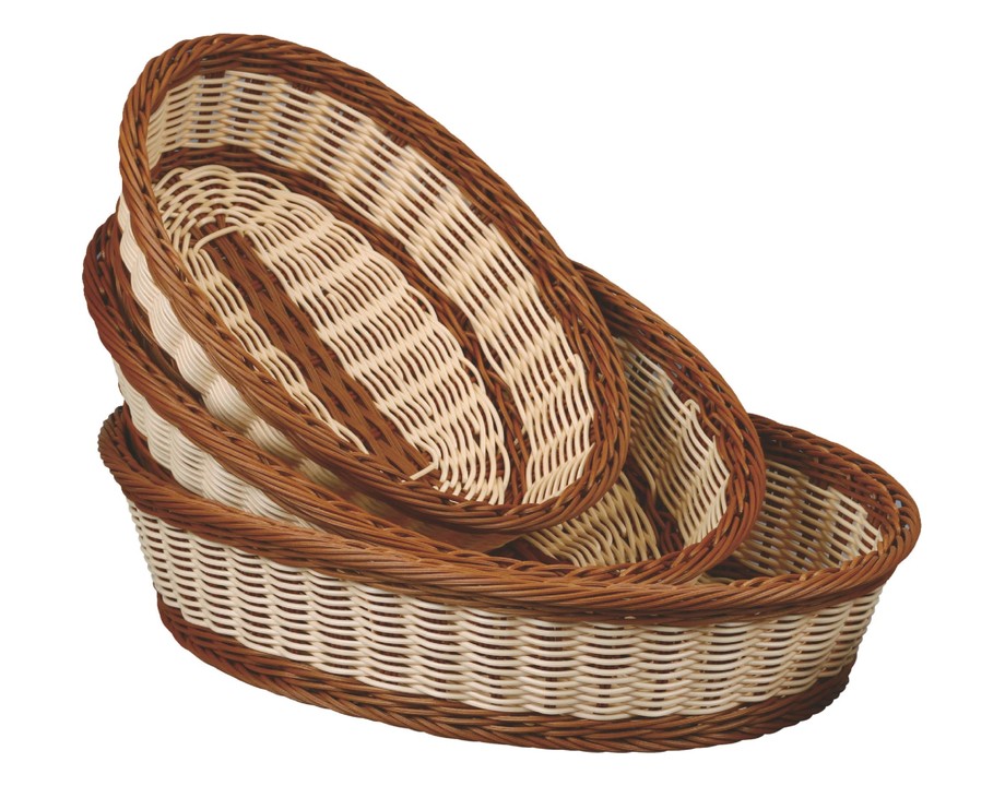 Cesta de pan de mimbre ovalada de polipropileno en marrón bicolor · 30 x 23,5 cm Cesta de pan de mimbre ovalada de polipropileno en marrón bicolor · 30 x 23,5 cm