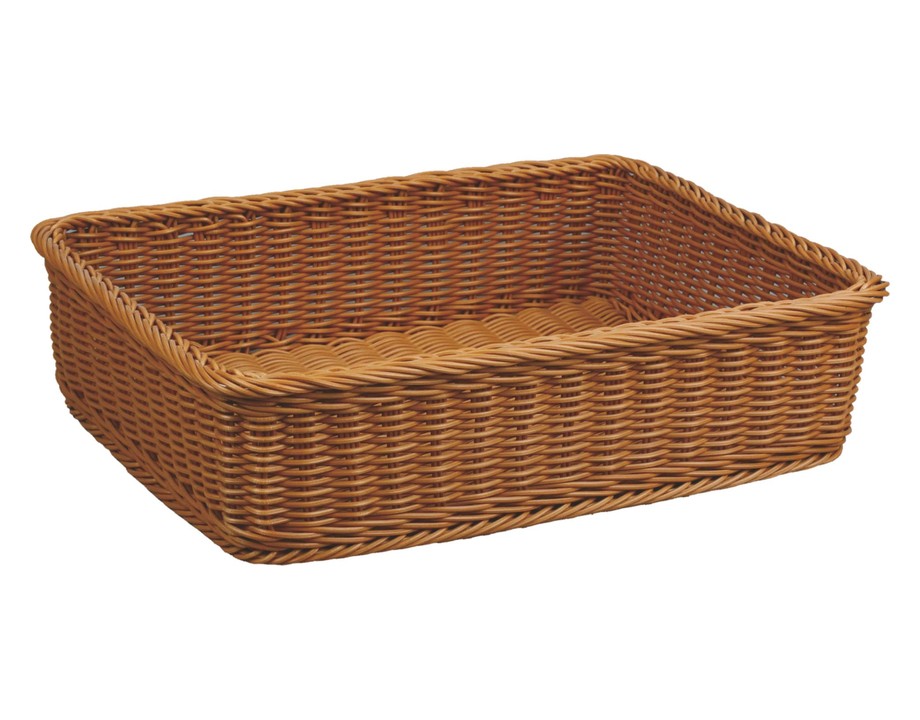 Cesta de pan de mimbre rectangular de profundidad de polipropileno en marrón oscuro · 46 x 34 cm