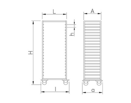 Plano técnico con cotas de instalación — Carro bandejero Gastronorm 1/1 20 niveles 380x555x1725 mm Fricosmos